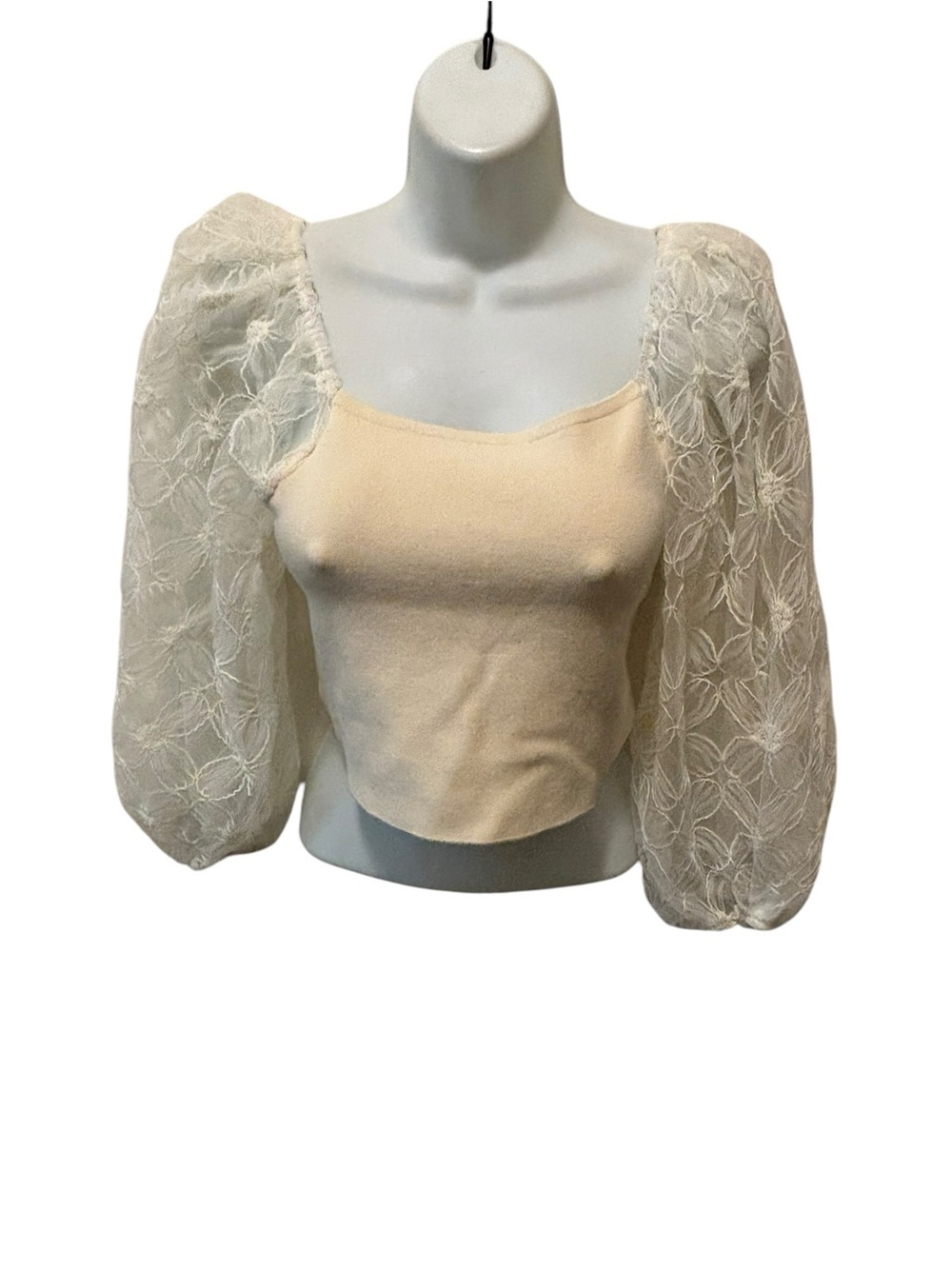 Cloud Ten Lace Puff Sleeve Cropped Sweater Sz L Whimsigoth Witchy Romantic NEW